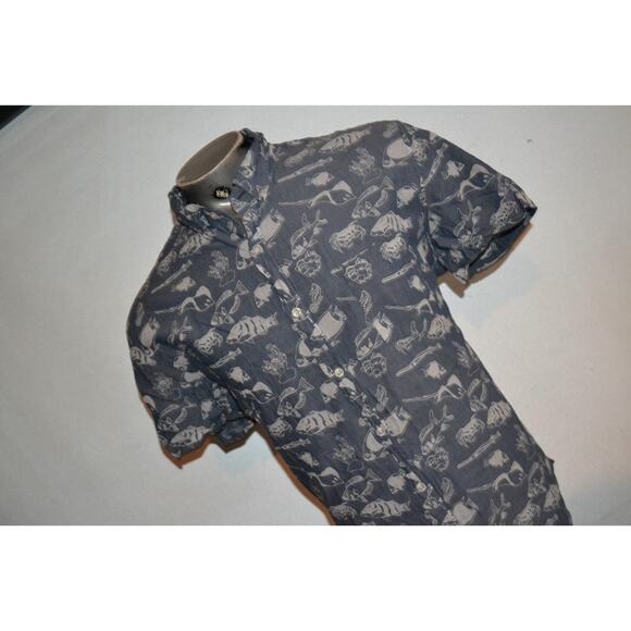 38344 J.Crew Dress Shirt Front Pocket Blue Fish Designs Cotton Size XL Mens - Picture 3 of 6